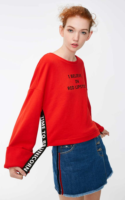 Loose Fit Side Stitch Letter Print Sweatshirt