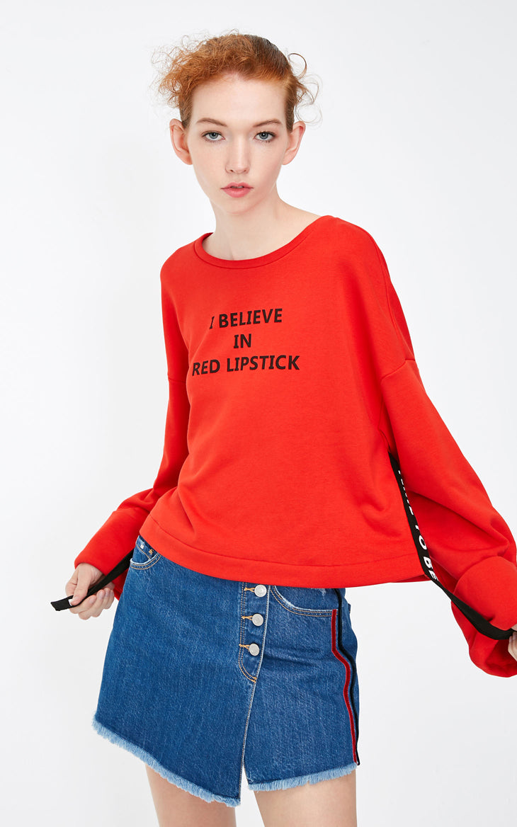 Loose Fit Side Stitch Letter Print Sweatshirt