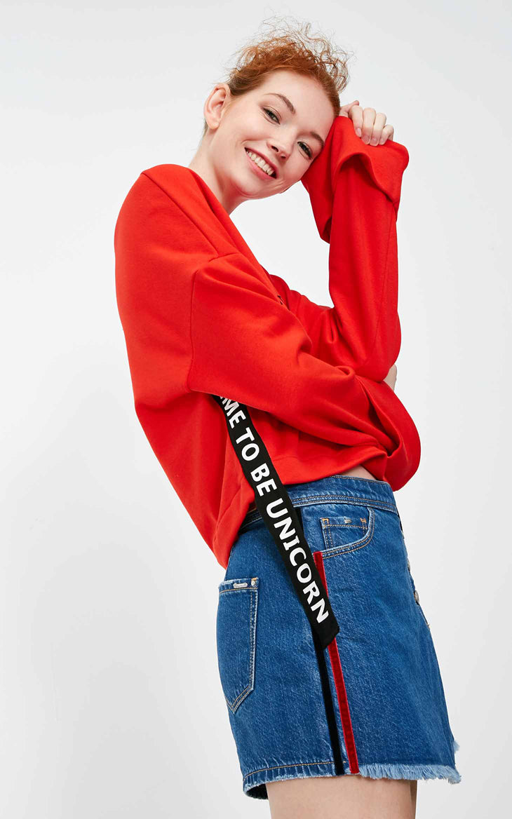 Loose Fit Side Stitch Letter Print Sweatshirt