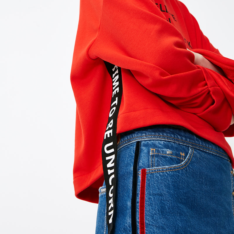 Loose Fit Side Stitch Letter Print Sweatshirt