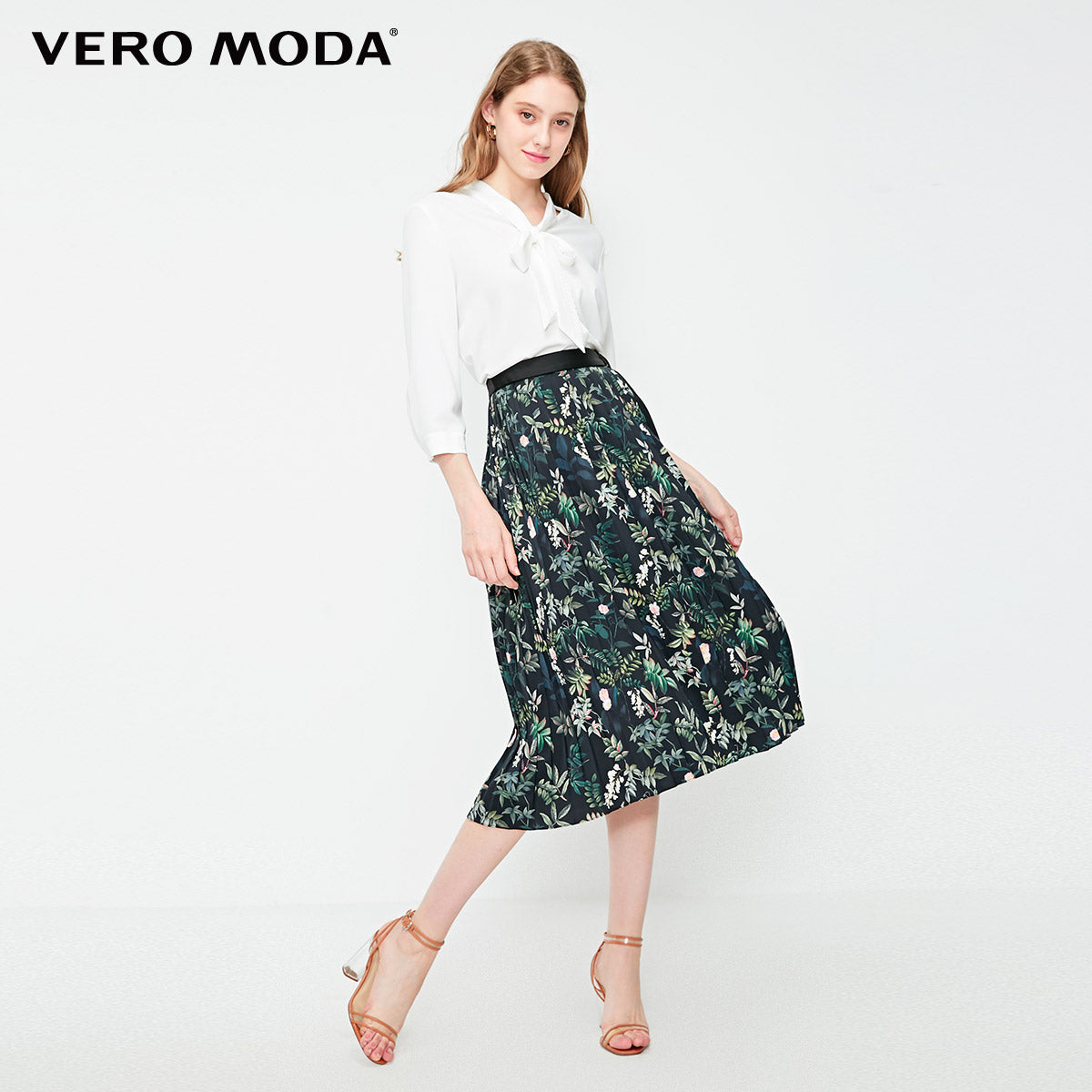 Pleated Splice Decorative Buttons Side Zip Skirt