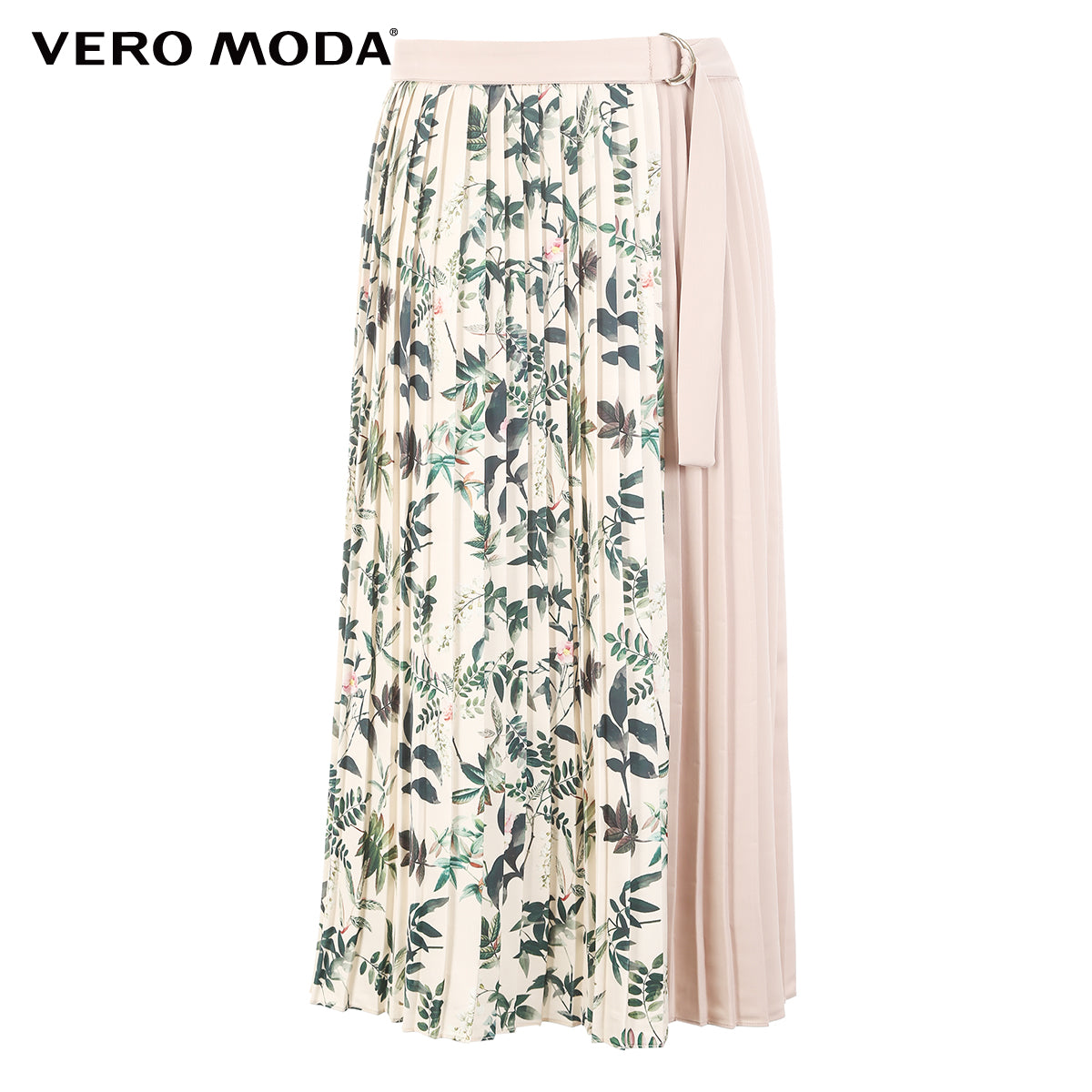 Pleated Splice Decorative Buttons Side Zip Skirt