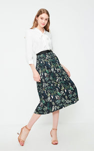 Pleated Splice Decorative Buttons Side Zip Skirt