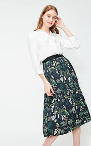 Pleated Splice Decorative Buttons Side Zip Skirt