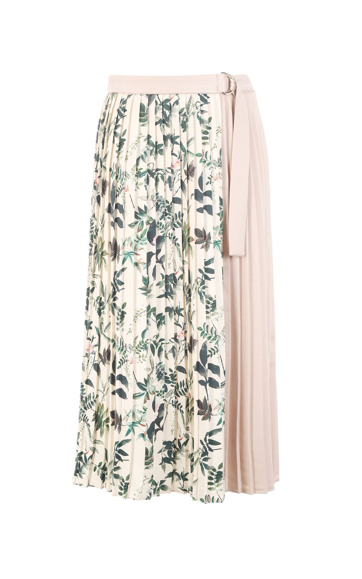 Pleated Splice Decorative Buttons Side Zip Skirt