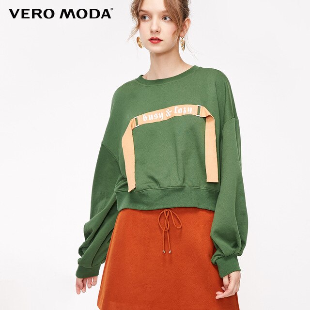 Round Neckline Decorative Ribbon Sweatshirt Hoodies