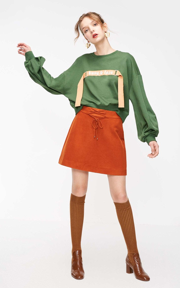 Round Neckline Decorative Ribbon Sweatshirt Hoodies