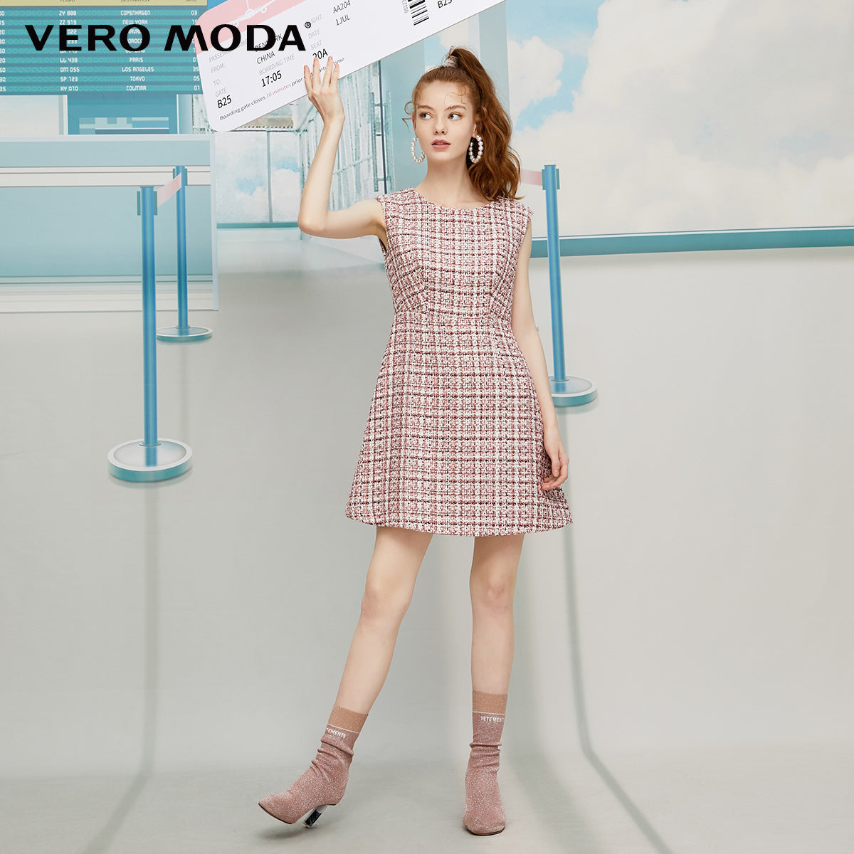 Tweed Sleeveless A-line Dress