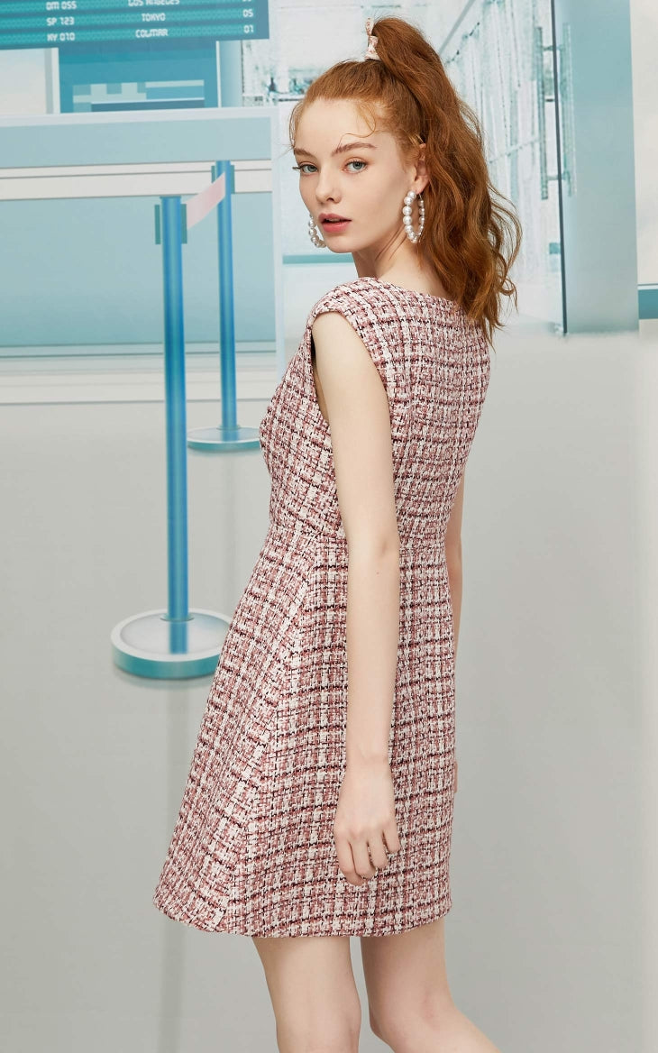 Tweed Sleeveless A-line Dress