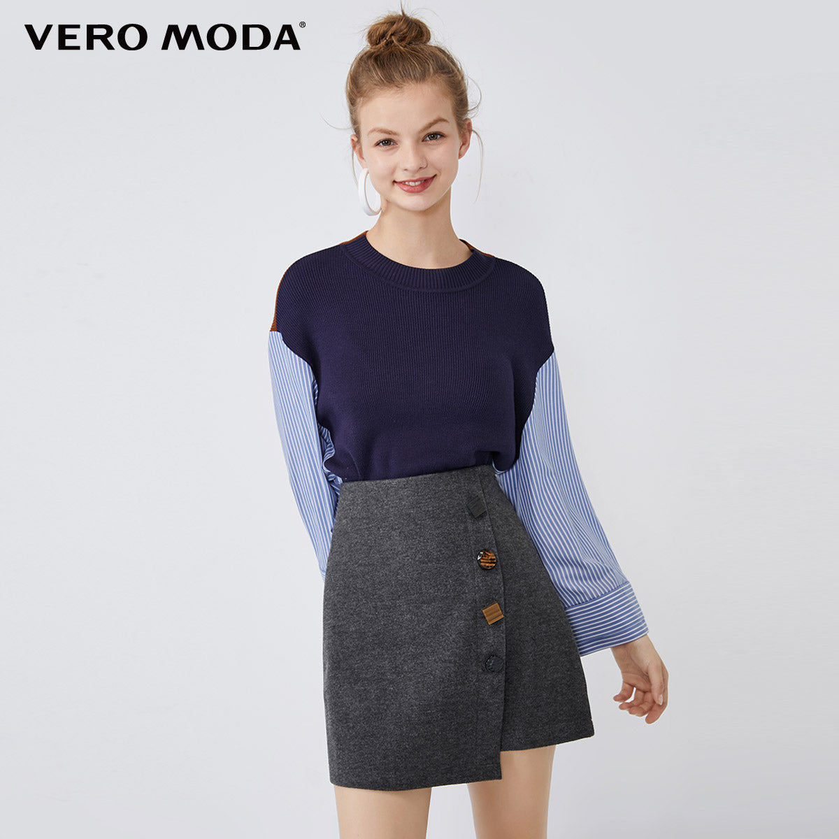 Irregular Decorative Buttons A-line Skirt