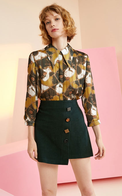 Irregular Decorative Buttons A-line Skirt