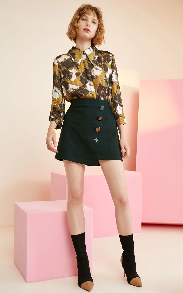 Irregular Decorative Buttons A-line Skirt