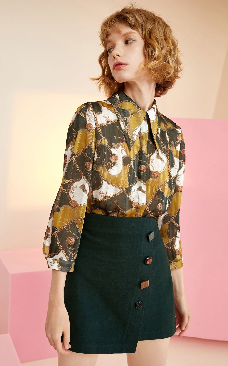 Irregular Decorative Buttons A-line Skirt