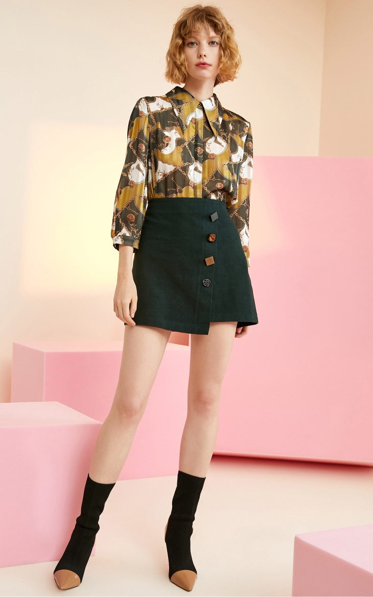 Irregular Decorative Buttons A-line Skirt