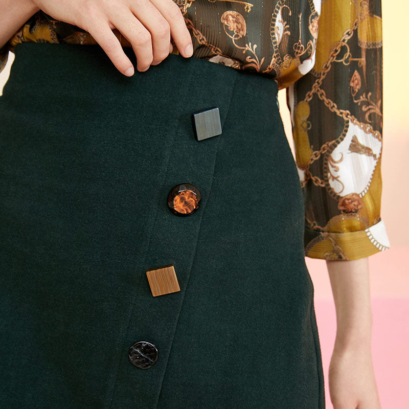 Irregular Decorative Buttons A-line Skirt