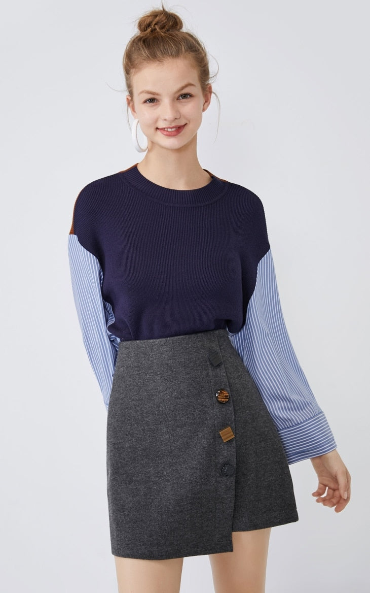 Irregular Decorative Buttons A-line Skirt
