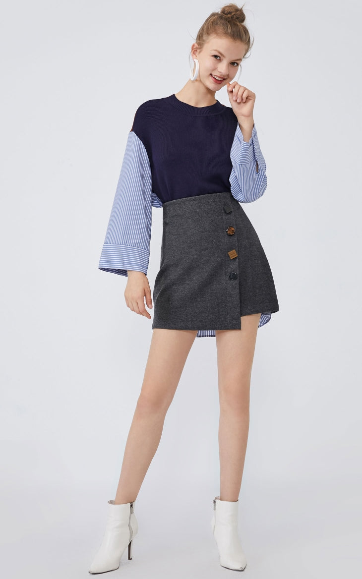 Irregular Decorative Buttons A-line Skirt