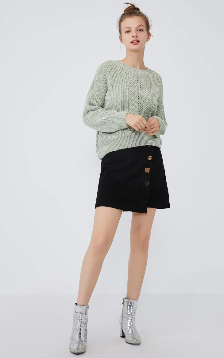 Irregular Decorative Buttons A-line Skirt