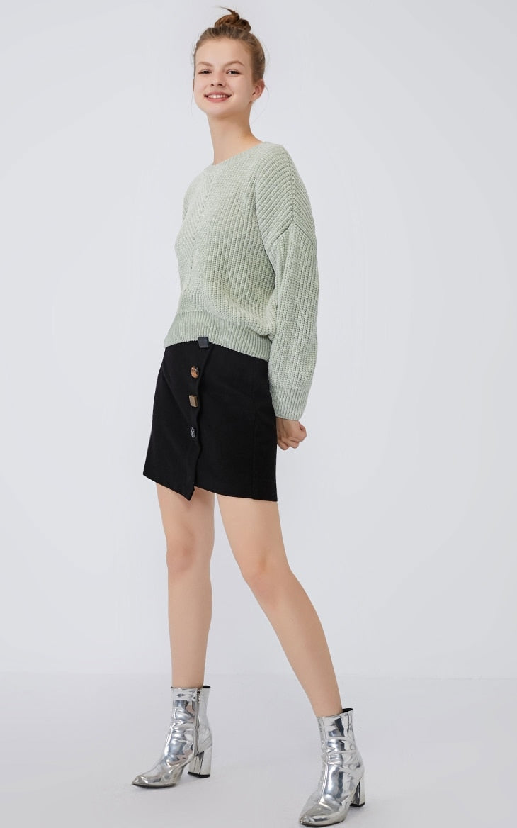 Irregular Decorative Buttons A-line Skirt