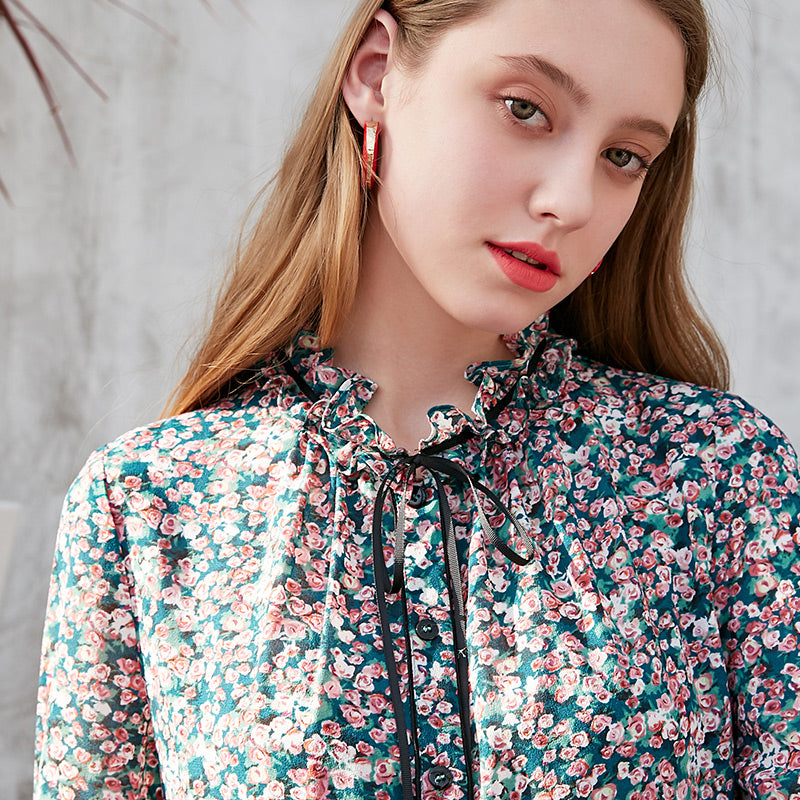 Buckled Ruffled 3/4 Flared Sleeves Dress