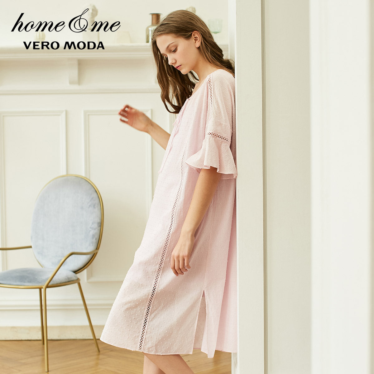 Embroidery Flared Sleeves Homewear Dress