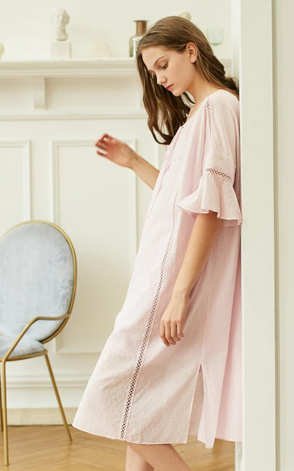 Embroidery Flared Sleeves Homewear Dress