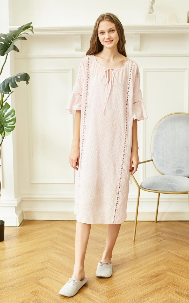 Embroidery Flared Sleeves Homewear Dress