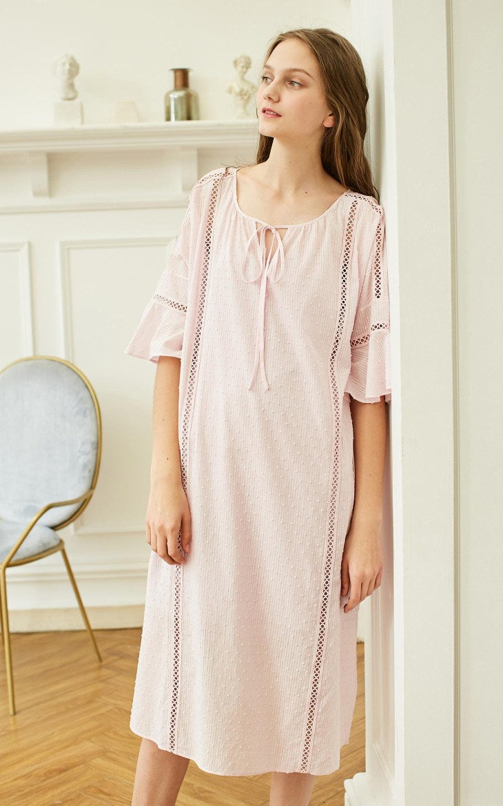 Embroidery Flared Sleeves Homewear Dress