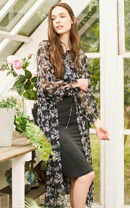 See-through Chiffon Floral Night Dress