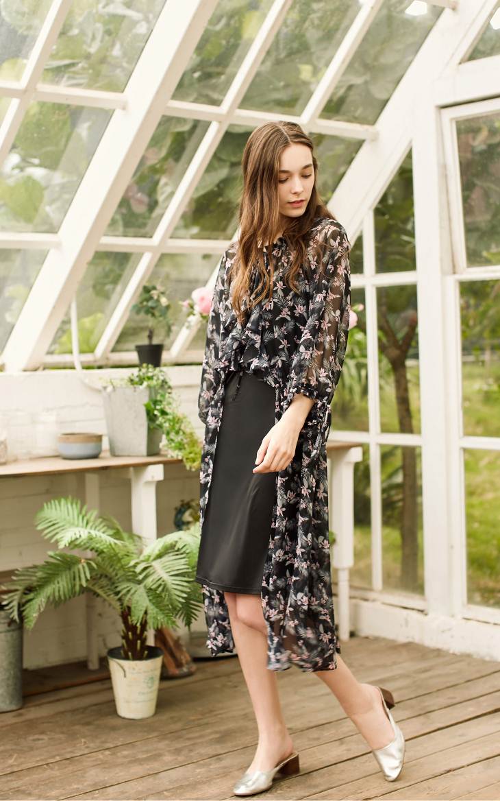 See-through Chiffon Floral Night Dress