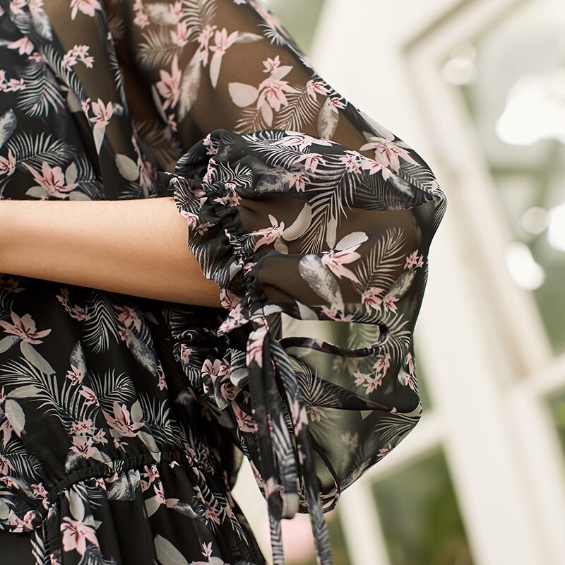 See-through Chiffon Floral Night Dress