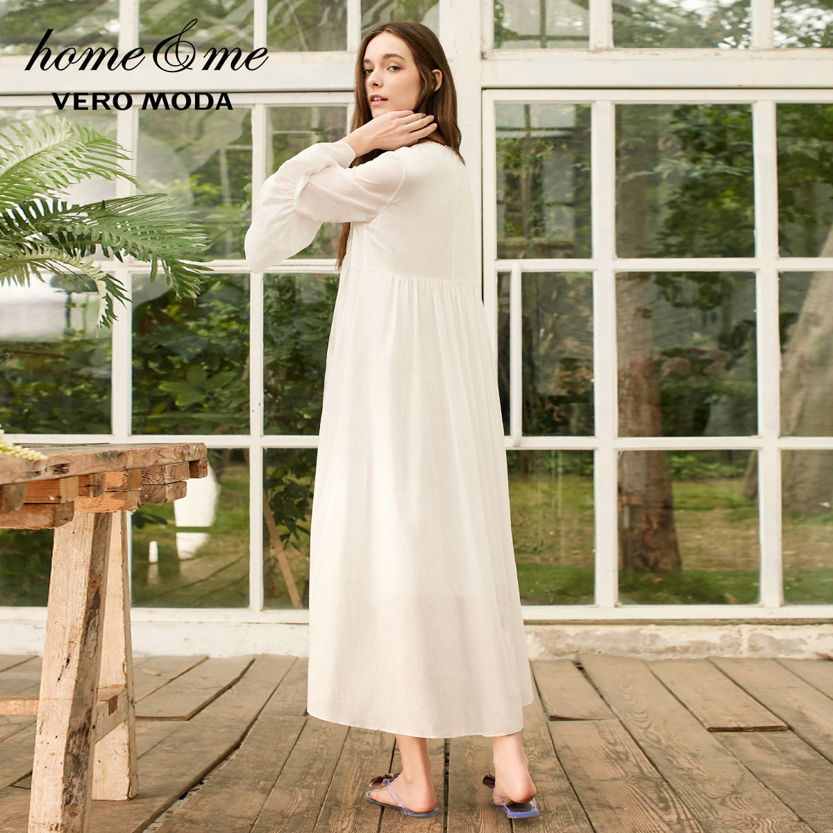 V-neck 100% Cotton Flared Sleeves Homewear Dress