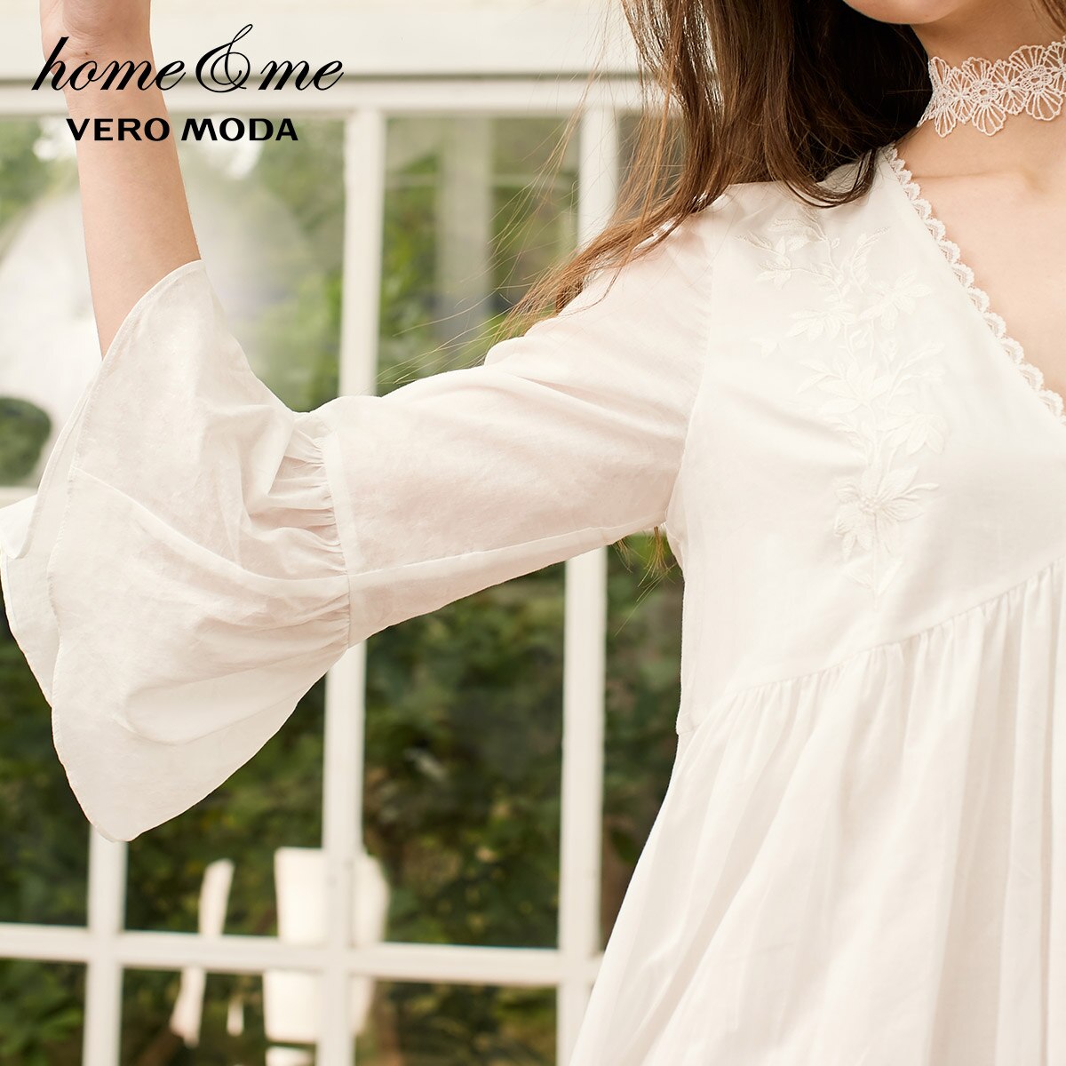 V-neck 100% Cotton Flared Sleeves Homewear Dress
