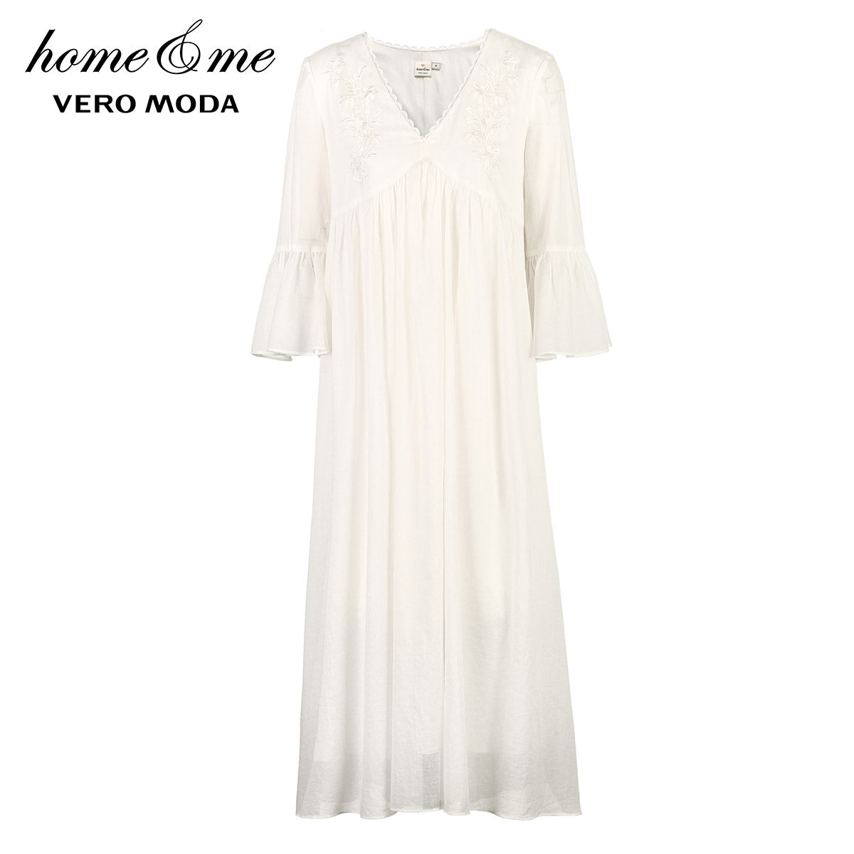 V-neck 100% Cotton Flared Sleeves Homewear Dress