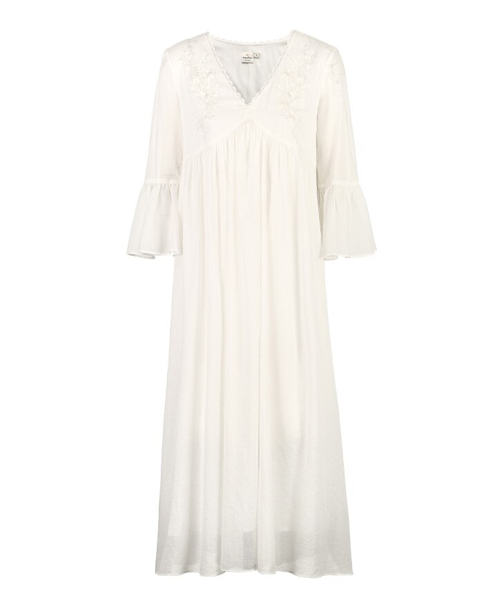 V-neck 100% Cotton Flared Sleeves Homewear Dress