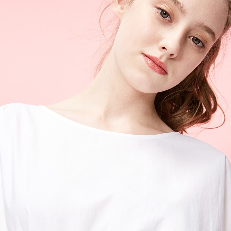 Batwing Sleeves Elasticized Waist Round Neck Pure Dress