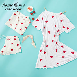 Heart-shaped Print Hair Band Loose fit T-shirt Homewear Dress