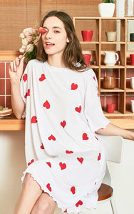 Heart-shaped Print Hair Band Loose fit T-shirt Homewear Dress