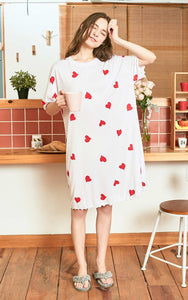 Heart-shaped Print Hair Band Loose fit T-shirt Homewear Dress