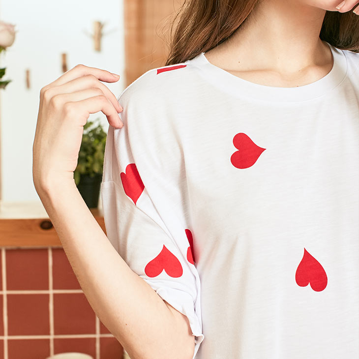 Heart-shaped Print Hair Band Loose fit T-shirt Homewear Dress