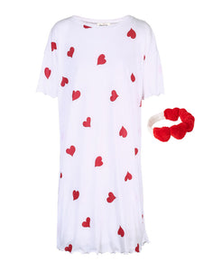 Heart-shaped Print Hair Band Loose fit T-shirt Homewear Dress