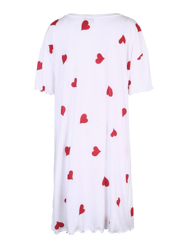 Heart-shaped Print Hair Band Loose fit T-shirt Homewear Dress