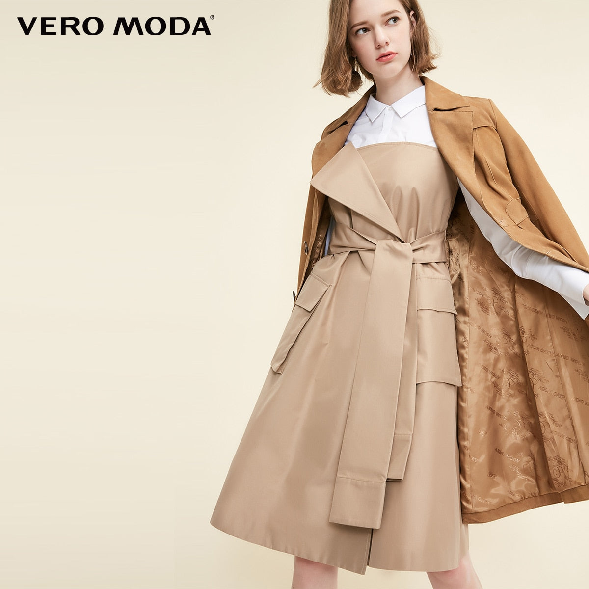 Fake Two-piece Shirt Lace-up Splice A-line Dress