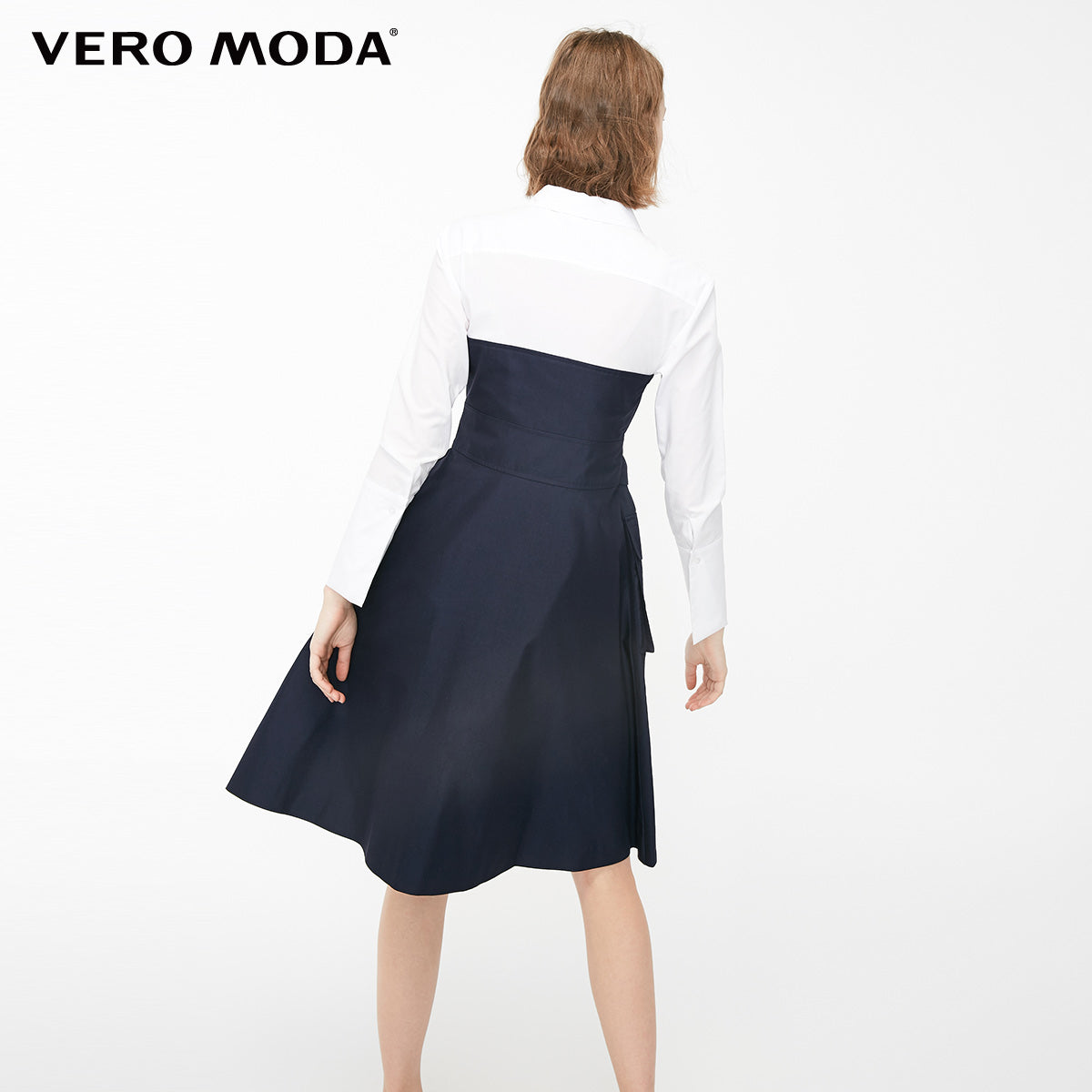 Fake Two-piece Shirt Lace-up Splice A-line Dress