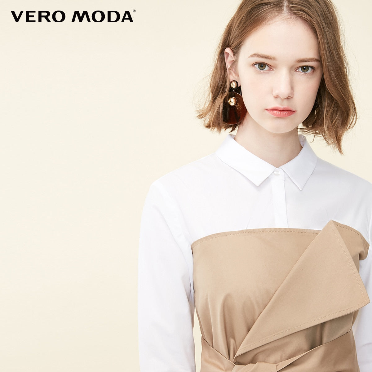 Fake Two-piece Shirt Lace-up Splice A-line Dress