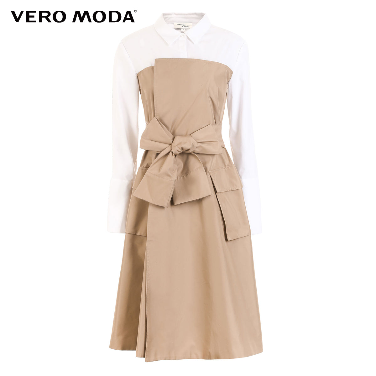 Fake Two-piece Shirt Lace-up Splice A-line Dress