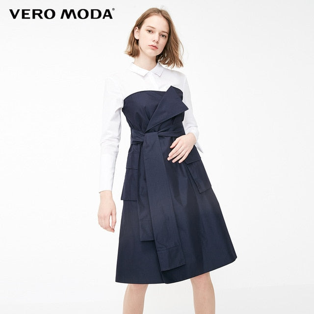 Fake Two-piece Shirt Lace-up Splice A-line Dress