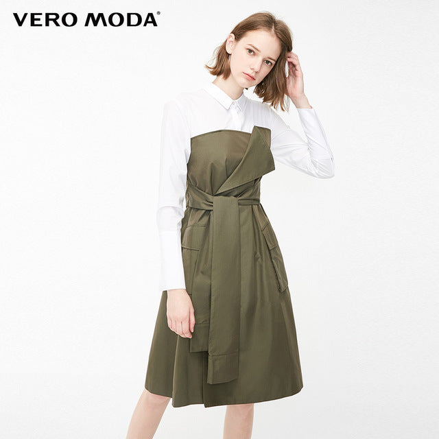 Fake Two-piece Shirt Lace-up Splice A-line Dress