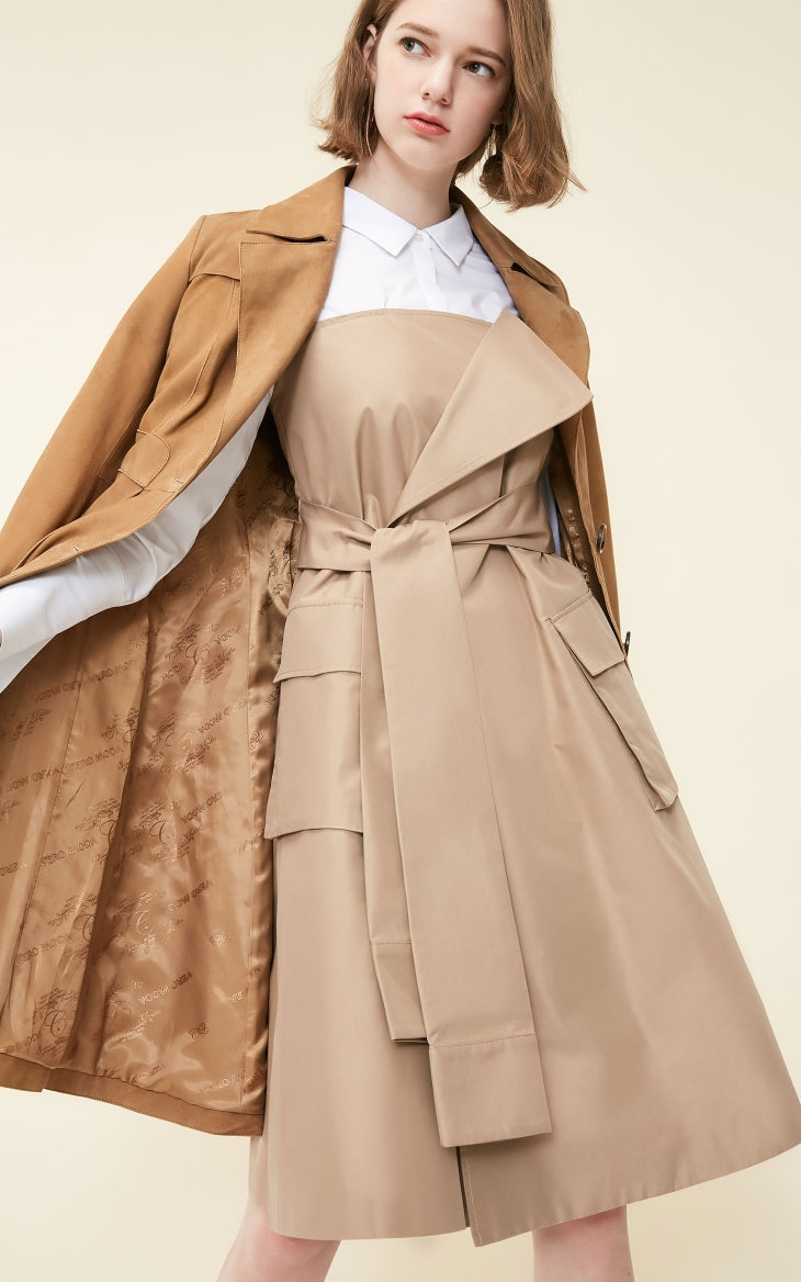 Fake Two-piece Shirt Lace-up Splice A-line Dress