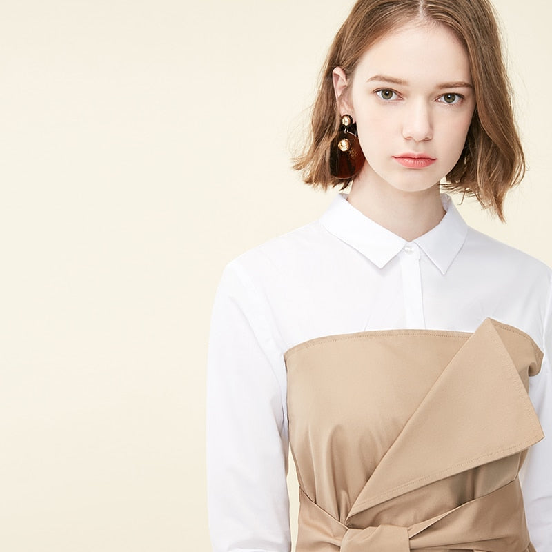 Fake Two-piece Shirt Lace-up Splice A-line Dress